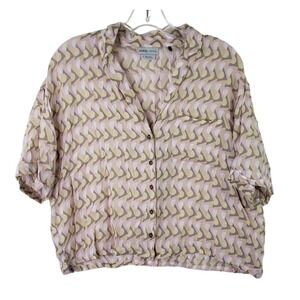 PrAna Top Womens Large Iguala Button Down Cropped Pink Pattern Blouse Casual